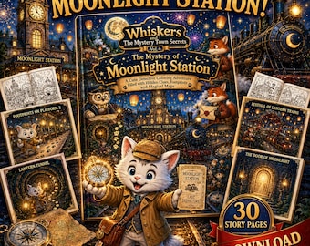 Whiskers und das Geheimnis der Moonlight Station: Malbuch für Kinder | 30 Detektivabenteuer mit Zügen und Hinweisen