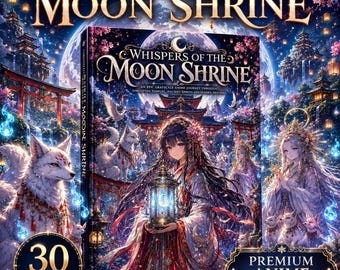 Whispers of the Moon Shrine Coloring Book | Anime Fantasy Grayscale Coloring Pages | Japanese Shrine Art | Instant PDF Download