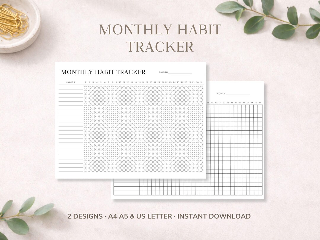 Minimalist Monthly Habit Tracker | Printable Daily Habit & Productivity ...