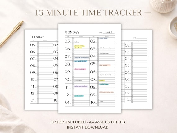 15 Minute Time Blocking Planner: Daily Productivity Printable