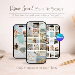 Fondo de pantalla para teléfono con tablero de visión estético / Plantilla editable de Canva / Tablero de visión digital para iPhone y redes sociales / Collage de fotos personalizado