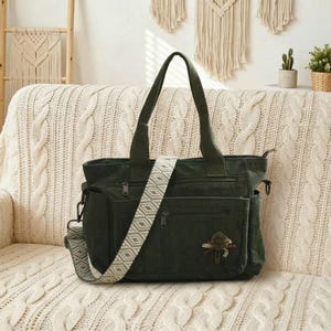 Bolso tote de pana vintage, bolso bandolera de gran capacidad, bolso de hombro con múltiples bolsillos, bolso de mano bohemio para mujer, regalo para ella.