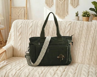 Vintage Cord Einkaufstasche, Crossbody-Tasche mit großer Kapazität, Schultertasche mit mehreren Taschen, Boho-Handtasche für Frauen, Geschenk für sie