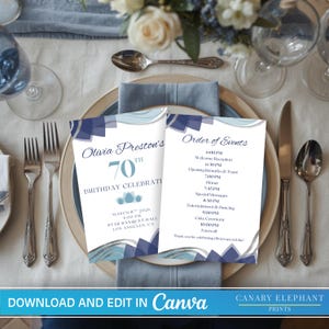 Slate Blue Milestone Birthday Program | Editable Canva Template (Digital Download)