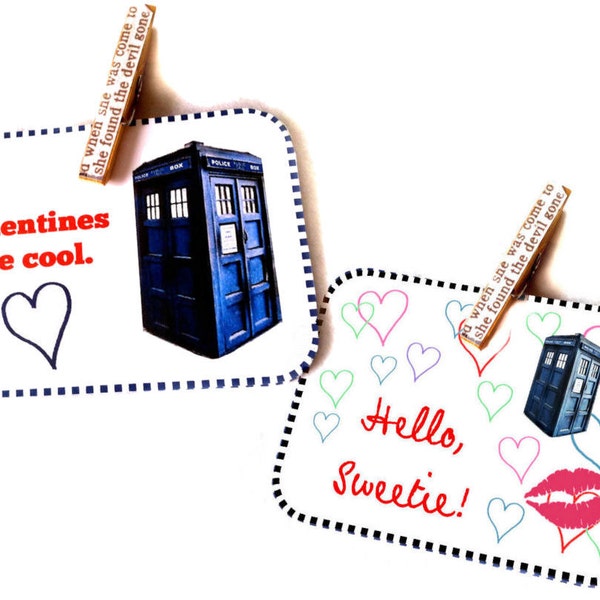 Doctor Who Inspired Valentine's Day Cards. Hello Sweetie. Valentines are cool. Set of 4.