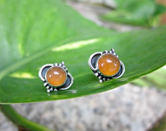 Carnelian Stud Earrings, 925 Silver Stud Earrings, Hallmarked, Sterling Silver Carnelian Gemstone Studs, Gift-Wrapped in Box, Gifts for Her