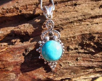 Arizona Turquoise Raksana Pendant, 925 Silver Pendant, Sterling Silver Unique Design Genuine Turquoise Gemstone Pendant, Gypsy/Boho Necklace