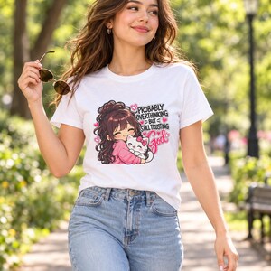 Probably Overthinking But Still Trusting God Shirt, Christian Anime Tee, Cute Faith T-Shirt, Kawaii Cat Shirt, Christian Gift for Her