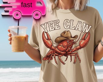 Comfort Colors Lobster Cowboy Shirt, Yee Claw Western Beach Tee
