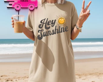 Hey Sunshine Retro 70s Comfort Colors T-Shirt, Boho Positivity Tee