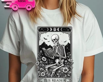 The Reader Tarot Card Skeleton Shirt, Book Lover Gift, Halloween Hoodie