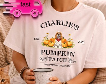 Custom Cocker Spaniel Pumpkin Patch T-Shirt, Fall Dog Lover Apparel, Mothers Day Shirt