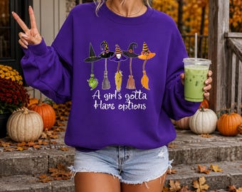 Womens Witchy Shirt, A Girls Gotta Have Options Tee, Funny Halloween Fall Graphic