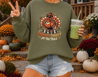 Coolest Turkey Shirt, Funny Thanksgiving Tee, Retro Fall Graphic Tshirt, Autumn Holiday Gift
