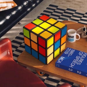 Retro puzzelkubuslamp | Tafellamp in popartstijl uit de jaren 80, biologisch afbreekbaar bioplastic, sfeerverlichting