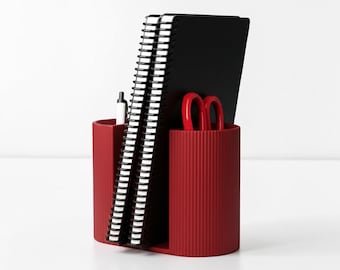 Notebook Stand Pen Holders | Ribbed Twin Silo Desk Organizer | Journal Dock