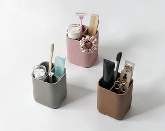 Toothbrush Holder with Drip Tray | Fluted 4-Slot Bathroom Organizer | Vanity Caddy
