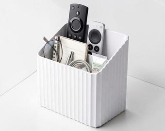 Living Room Organizer for Remotes and Glasses | Fluted Caddy Custom Name