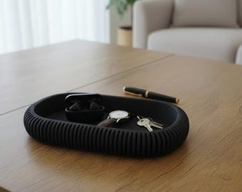 Ribbed Oval Desk Tray | Valet Catchall Organizer | Nightstand Tray Decor | Modern Home Gift