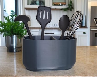 Kitchen Utensil Holder Caddy | Divided Countertop Organizer | Modern Kitchen Decor Gift