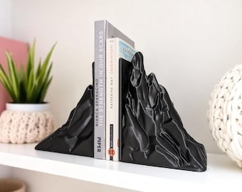 Sculptural Mountain Bookends | Satin Black, Modern Bioplastic Decor