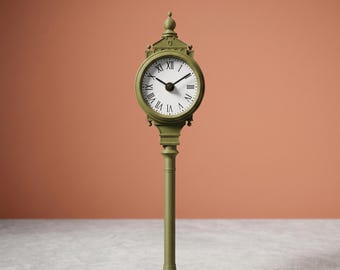 Miniature Street Clock | Architectural Pole Design, Roman Numerals, Bioplastic Desk Sculpture