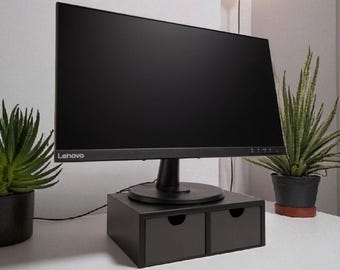 Monitor Stand with Drawers | Desk Riser Storage | Screen Lift Organizer | Minimalist Home Office