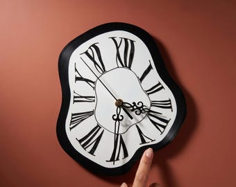 Melting Wall Clock | Surrealist Abstract Art, Roman Numerals, Bioplastic Home Decor