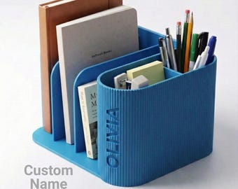 Desk Organizer | Ribbed 3-Size Office Storage | Custom Name Notebook Stand