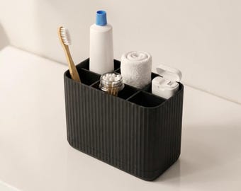 Fluted Toothbrush Holder with Drip Tray | 6-Slot Bathroom Organizer Electric Brushes