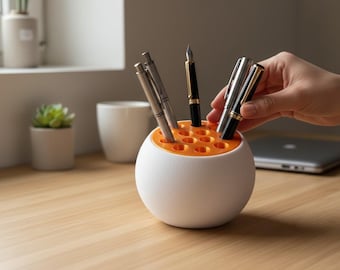 Spherical Pen Holder | Minimalist Desk Organizer, Sculptural Bioplastic Stand