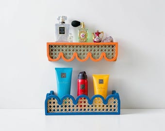 Scalloped Floating Shelf | Reversible Rattan Wall Shelf | Kids Room Nursery Ledge