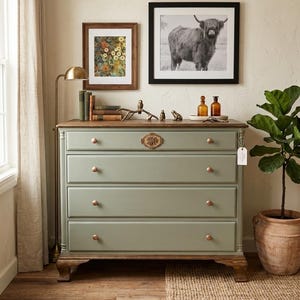 sage green dresser with wood top Furniture Makeover Ideas DIY You Have to Try! Sage green painted dresser ideas using Fusion Mineral