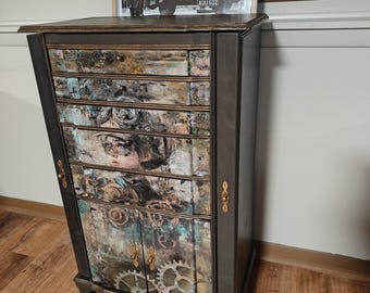 Large cherry vintage jewelry armoire