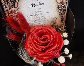 Regalo para el Día de la Madre, Rosa Eterna con Espino Negro, Arte Floral Hecho a Mano, Regalo Duradero para Mamá, Certificado Incluido