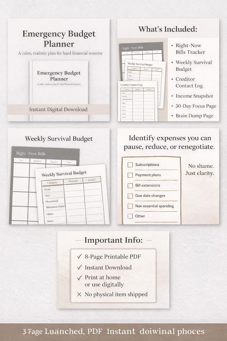 Sample Disaster Program Budget Emergency Budget Planner Printable | Financial Hardship Budget | Weekly ...