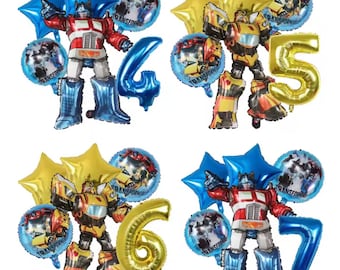 Transforming Robot Car Theme Foil Balloons for Boys Birthday, Yellow Robot Party Decorations, Kids Balloon Set, Baby Shower Supplies
