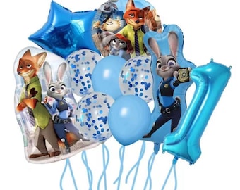 Animal City Police Bunny Birthday Balloons | Jungle Animal Party Decor | Kids Cartoon-Style Balloon Set