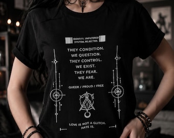 Cyber Sigil Goth Pride Shirt, Gothic Queer Graphic Tee, Dark Alternative Streetwear, LGBTQ Punk Aesthetic T-Shirt, Emo Unisex Gift