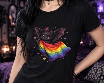 Cute Bat Vampire Pride Goth Shirt, Gothic LGBT Bat Tee, Kawaii Vampire Bat Pride Flag Shirt, Goth Pride Apparel, Dark Alternative Queer Gift