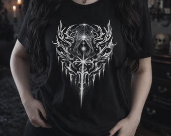 Dark Gothic Skull T-shirt, Witchcore Aesthetic T-shirt, alternatieve mode, occult grafisch shirt, grunge goth outfit