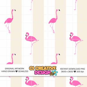 Naadloos roze flamingo-patroon, png | Preppy digitaal kustpapier | Herhaaltegel tropische vogel