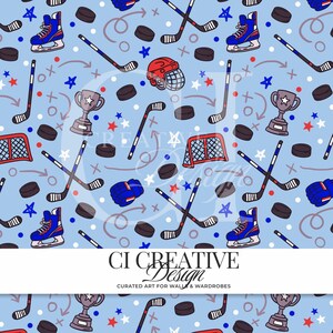 Motivo senza soluzione di continuità per hockey su ghiaccio PNG / Carta digitale sportiva per giocatori di hockey