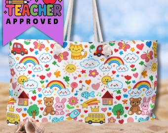 Bolsa de playa para profesores / Bolsa de fin de semana para dibujar para niños / Regalo de agradecimiento para profesores / Vuelta al cole