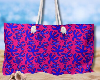Bolso de playa Kawaii con diseño de peces / Bolso de fin de semana con estampado de peces tropicales dibujados a mano / Regalo oceánico para ella