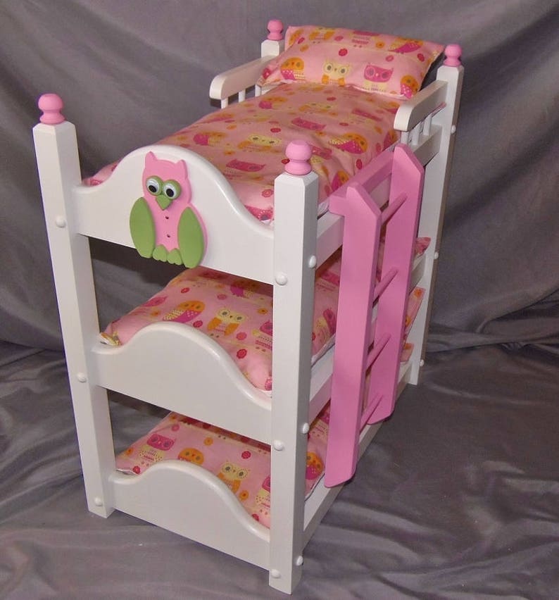 Triple Doll Bunk Bed With Six Piece Precious Owl Bedding Fits Etsy