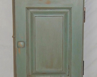 Unique Primitive Spice Cupboard with distressed sage green finish Handmade