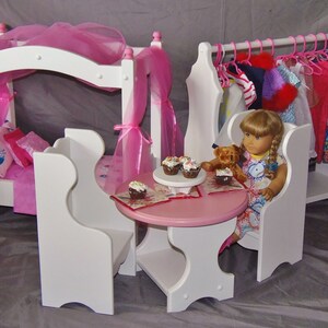 Doll Clothes Organizer perfect for American Girl Doll and 18 dolls with handmade wooden owl appliques