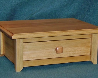 Computer monitor stand with natural shellac finish, handmade from solid poplar
