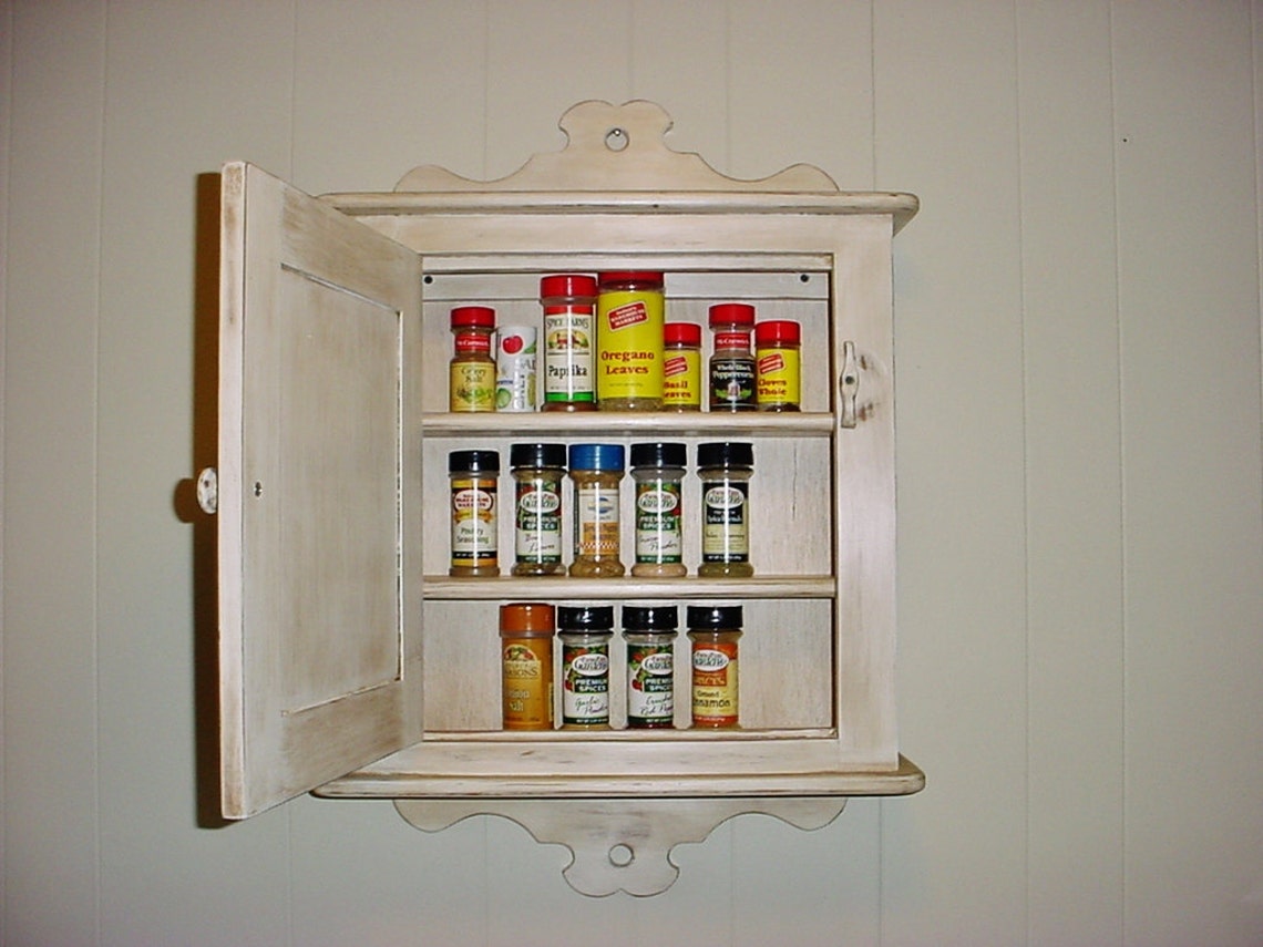 Handcrafted Primitive Spice Rack With Distressed Finish Made From Solid